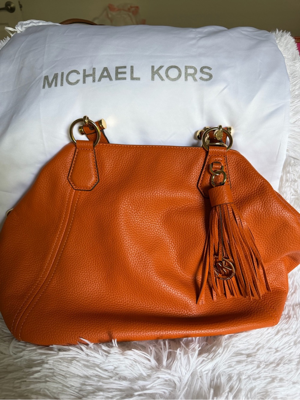 Michael Kors Tangerine Orange Pebbled Leather Frances XL Shoulder Bag